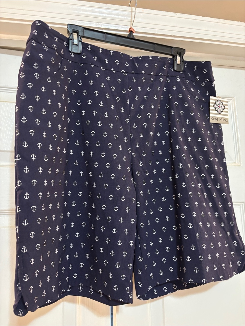 Kate Park Navy Anchor-Print Bermuda Shorts 2X